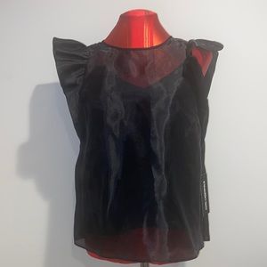 Karl Lagerfeld Black Sheer Top with Detachable lining. Size Small Petite.